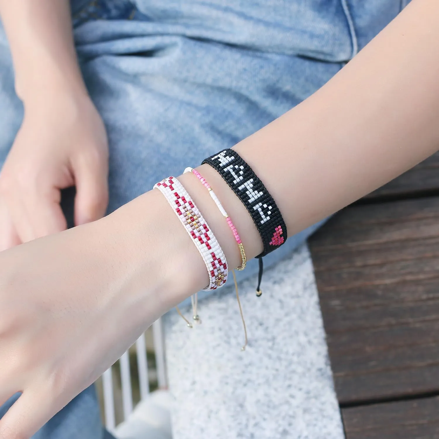 KELITCH Women Friendship Bracelets Wax Rope Bracelets Handmade Multi-Pattern Pearl Bracelets New