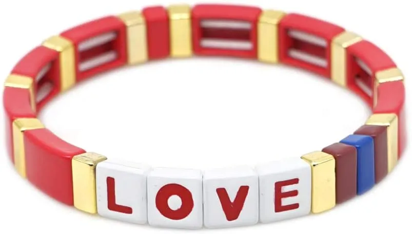 KELITCH Women Strand Bracelets Enamel Stretch Bracelets Love Color Beaded Friendship Bracelets