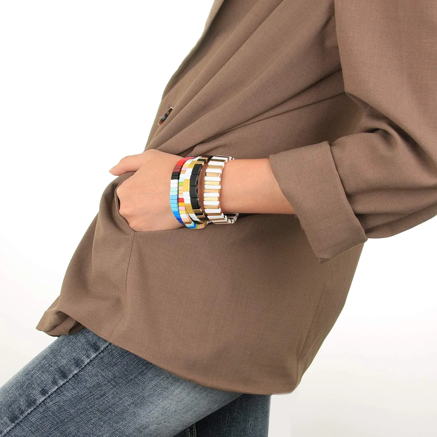 KELITCH Women Strand Bracelets Enamel Stretch Bracelets Love Color Beaded Friendship Bracelets