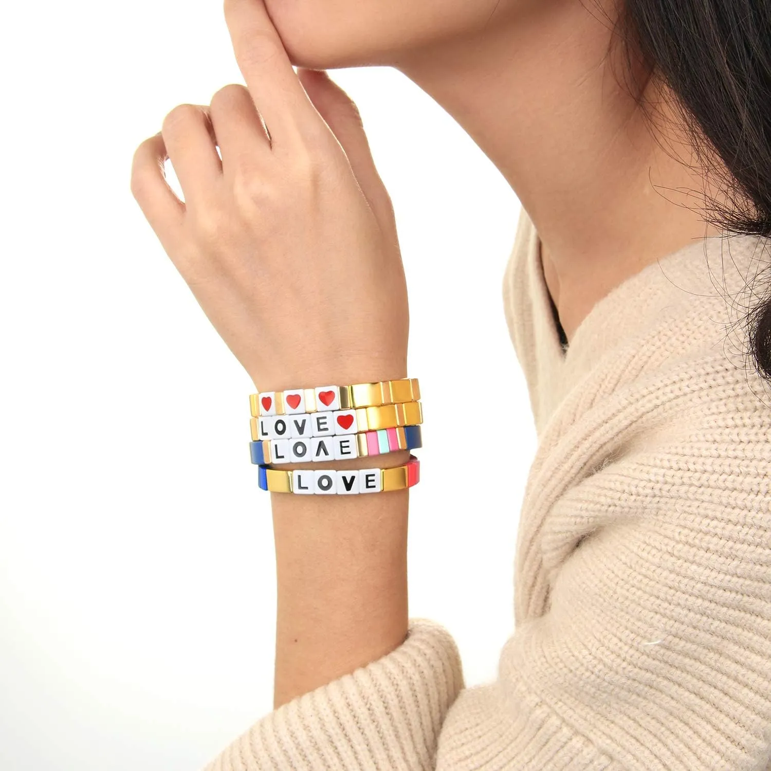 KELITCH Women Strand Bracelets Enamel Stretch Bracelets Love Color Beaded Friendship Bracelets