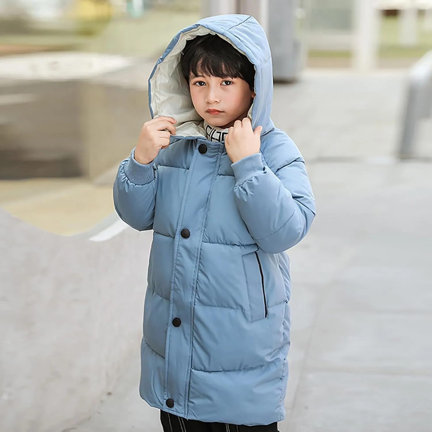 Kids Baby Solid Down Jacket Long Cotton Puffer Padded Coat Boys Warm Clothes Girls Winter Hoodie Thicken