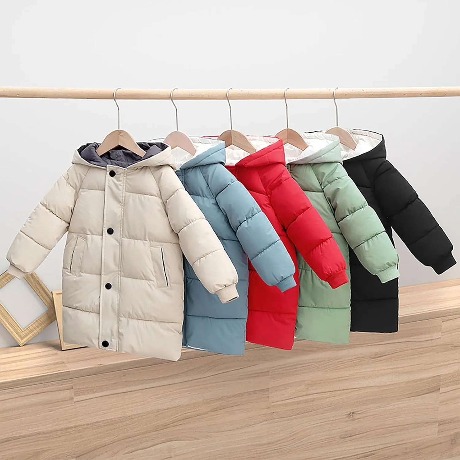 Kids Baby Solid Down Jacket Long Cotton Puffer Padded Coat Boys Warm Clothes Girls Winter Hoodie Thicken