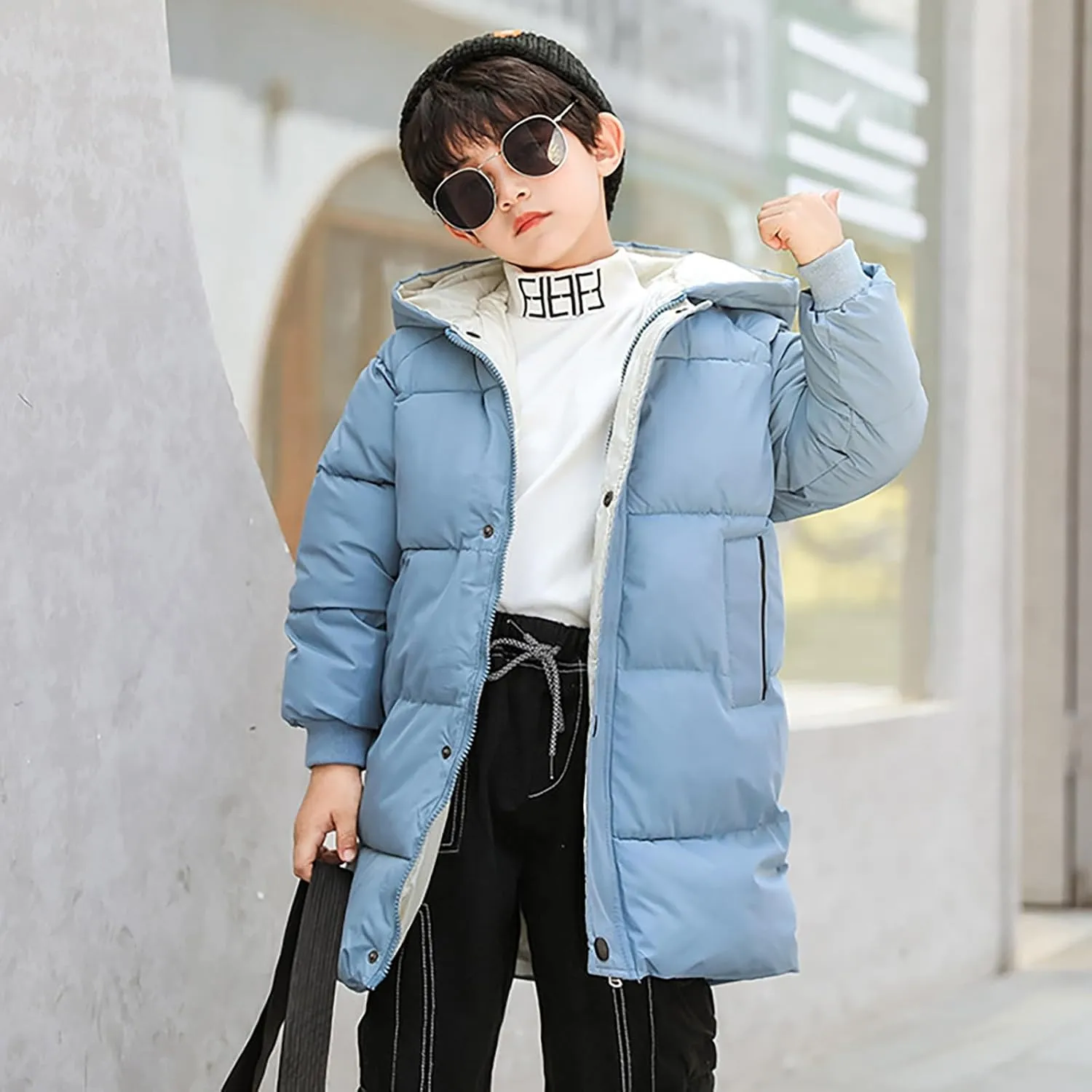 Kids Baby Solid Down Jacket Long Cotton Puffer Padded Coat Boys Warm Clothes Girls Winter Hoodie Thicken