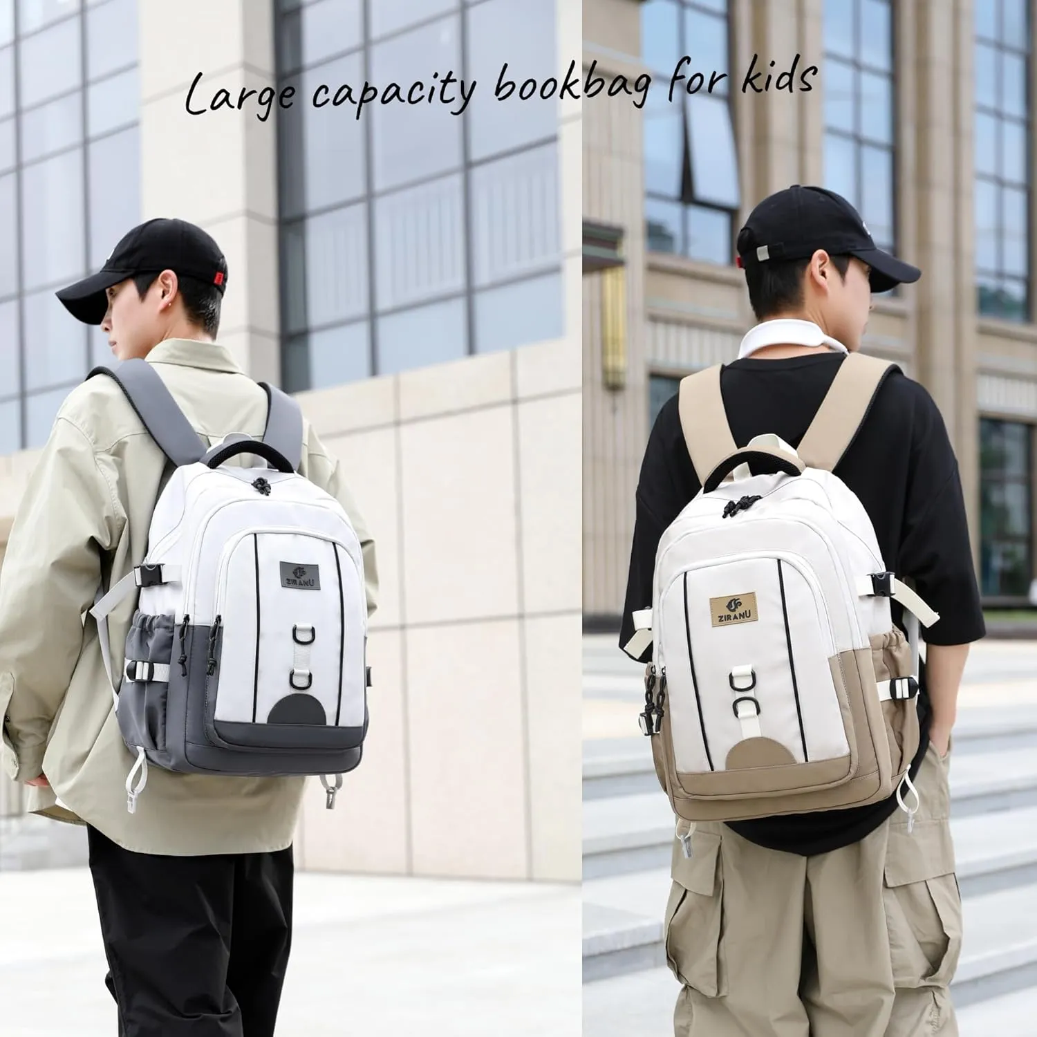 Kids Backpack for Boys & Girls, Middle School Backpacks for Teens Boys, Elementary Student Bookbag School Bags for Boys Casual Daypack,Grey-white