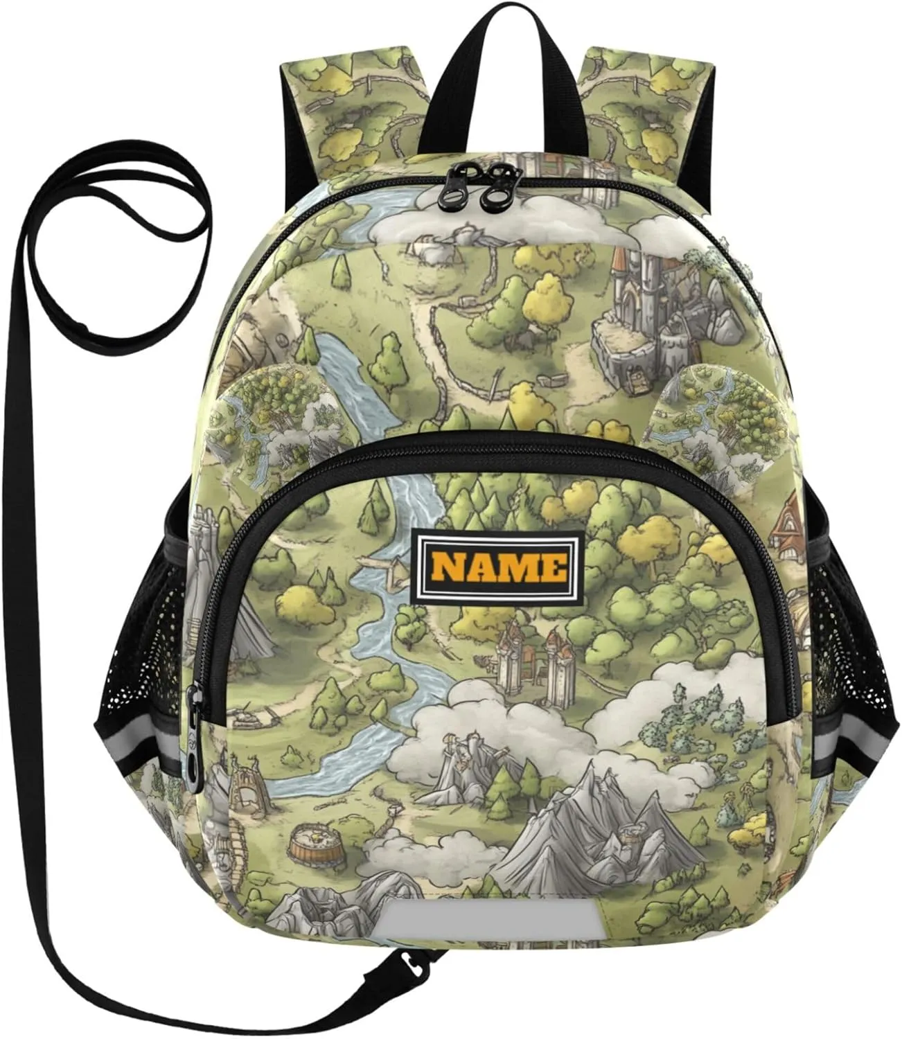 KLL Custom Cute Ears Backpack For Daycare Leash Little Girls Anti-Lost Personalized Toddler Toy Bag with Reflective Strip S Game Map