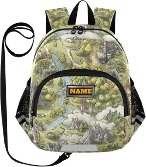 KLL Custom Cute Ears Backpack For Daycare Leash Little Girls Anti-Lost Personalized Toddler Toy Bag with Reflective Strip S Game Map
