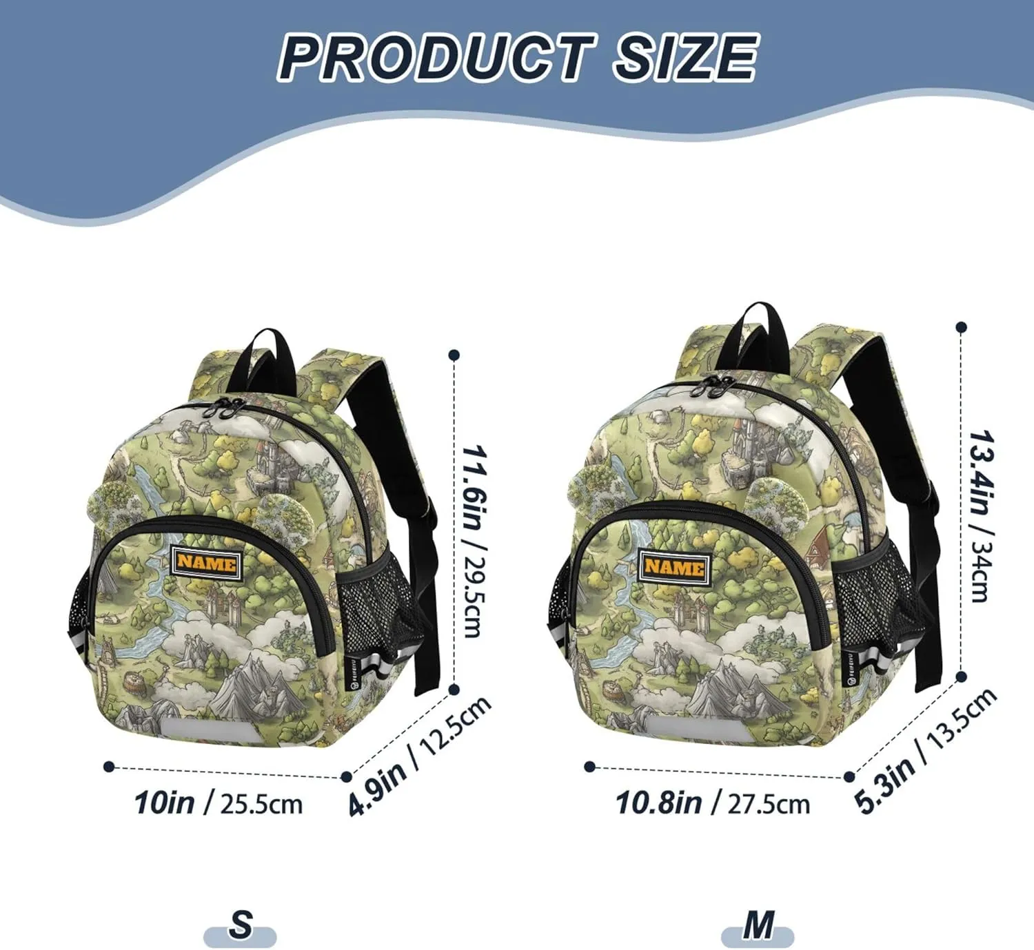 KLL Custom Cute Ears Backpack For Daycare Leash Little Girls Anti-Lost Personalized Toddler Toy Bag with Reflective Strip S Game Map