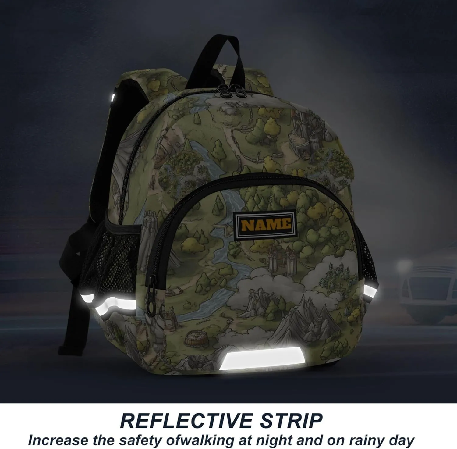 KLL Custom Cute Ears Backpack For Daycare Leash Little Girls Anti-Lost Personalized Toddler Toy Bag with Reflective Strip S Game Map
