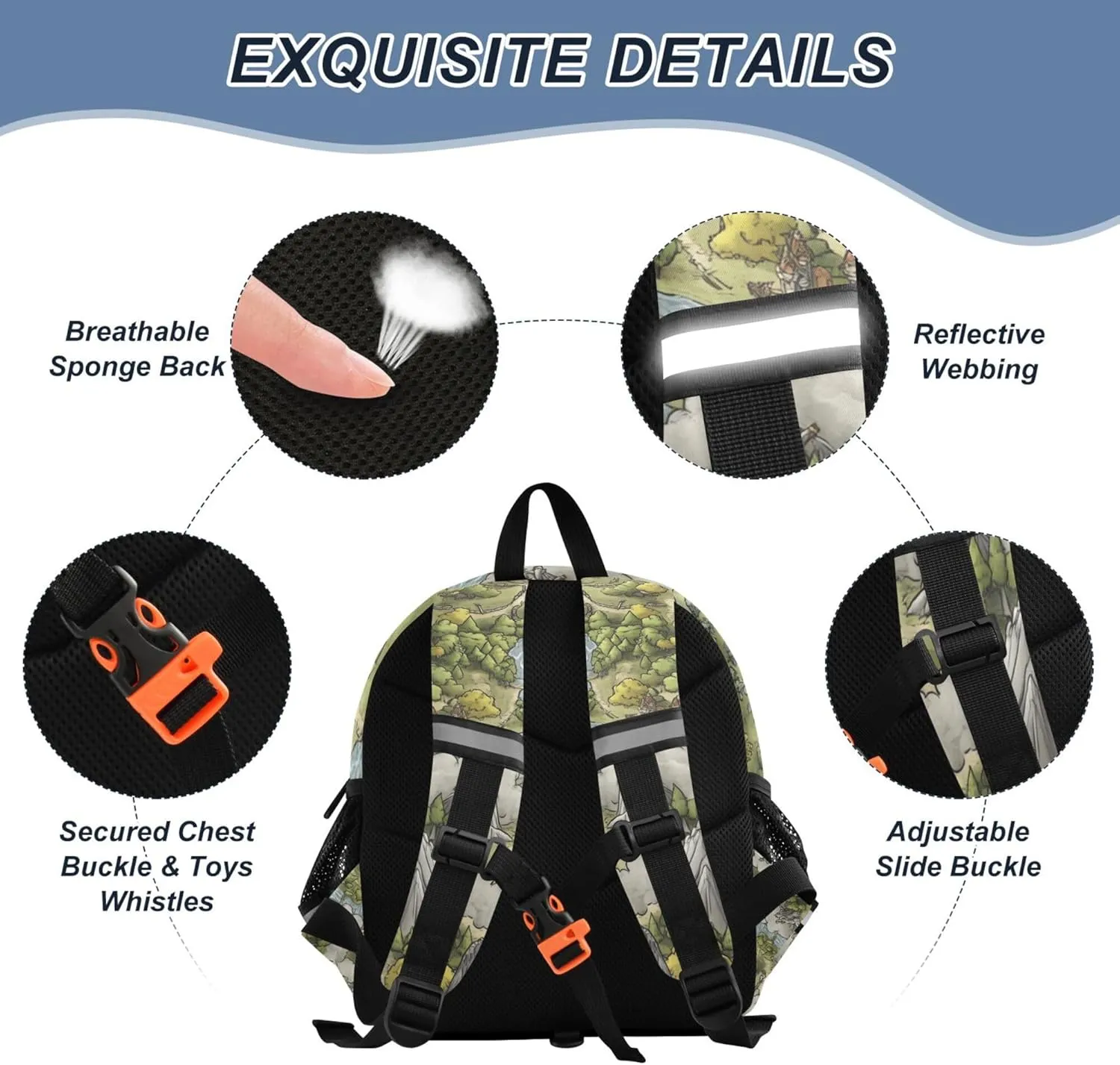 KLL Custom Cute Ears Backpack For Daycare Leash Little Girls Anti-Lost Personalized Toddler Toy Bag with Reflective Strip S Game Map