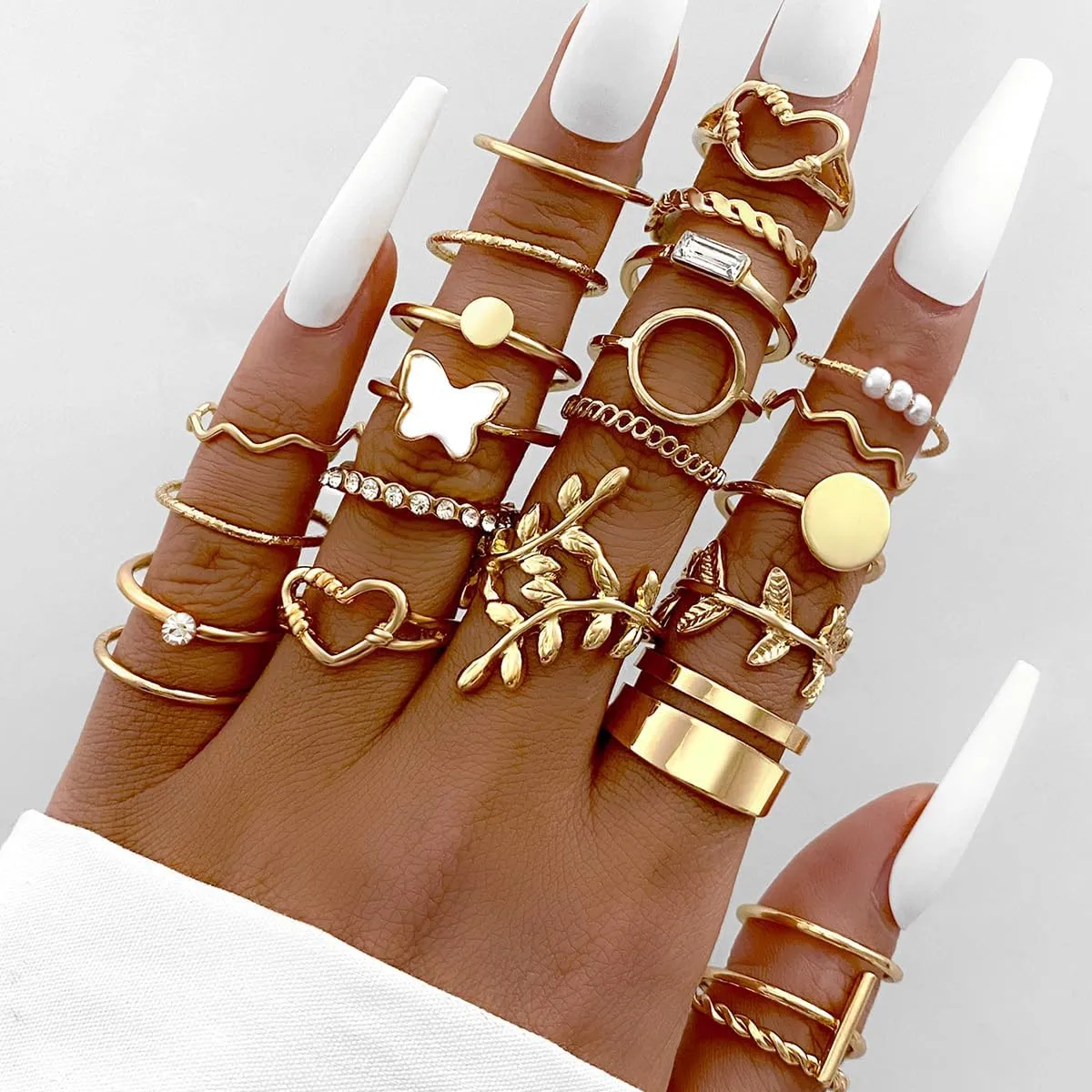 Knuckle Stackable Gold Rings for Women Gold Stacking Ring Set Vintage Boho Ring Set Butterfly Heart Pearl Rhinestone Stackable Statement Rings for Women