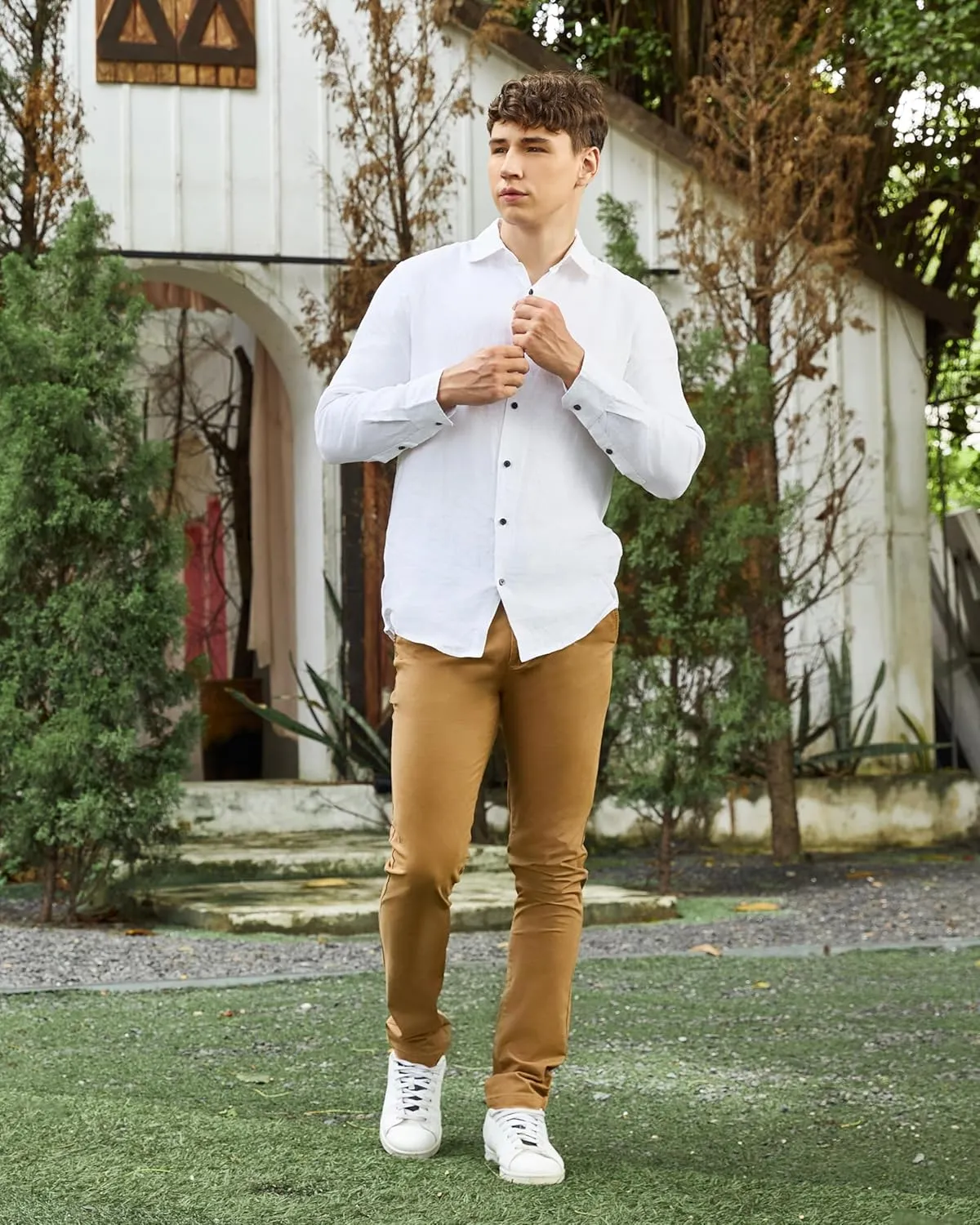 Krasiv Men's Chino Pants Stretch Cotton Slacks Slim Fit Tapered Leg Smart Casual Trousers