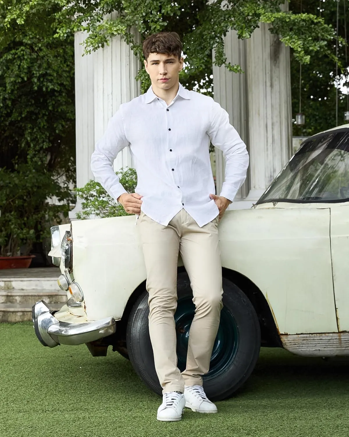 Krasiv Men's Chino Pants Stretch Cotton Slacks Slim Fit Tapered Leg Smart Casual Trousers
