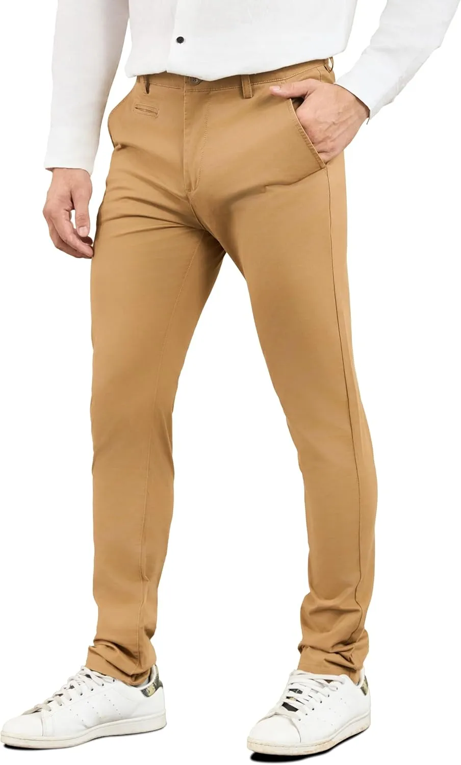 Krasiv Men's Chino Pants Stretch Cotton Slacks Slim Fit Tapered Leg Smart Casual Trousers