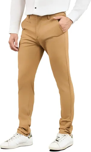 Krasiv Men's Chino Pants Stretch Cotton Slacks Slim Fit Tapered Leg Smart Casual Trousers