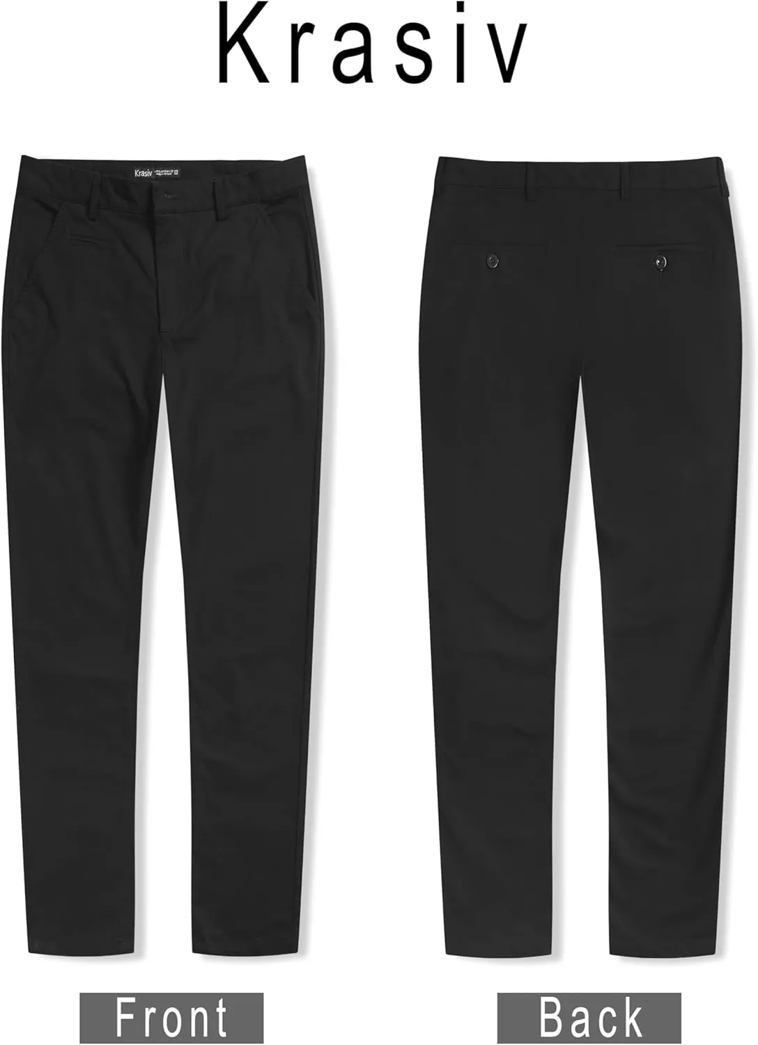 Krasiv Men's Chino Pants Stretch Cotton Slacks Slim Fit Tapered Leg Smart Casual Trousers