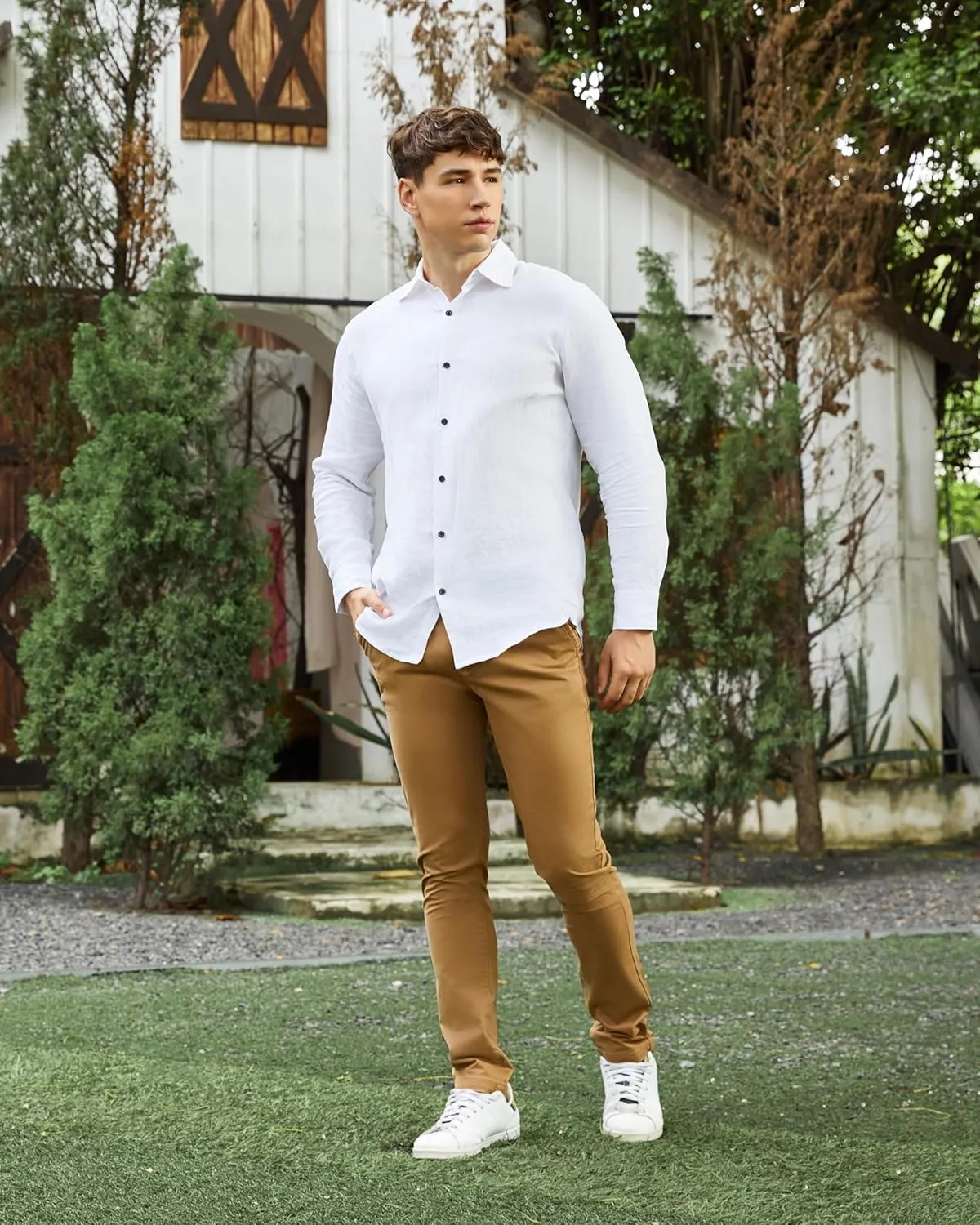 Krasiv Men's Chino Pants Stretch Cotton Slacks Slim Fit Tapered Leg Smart Casual Trousers