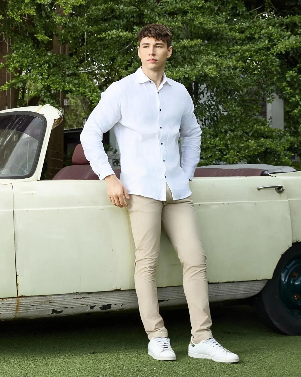 Krasiv Men's Chino Pants Stretch Cotton Slacks Slim Fit Tapered Leg Smart Casual Trousers