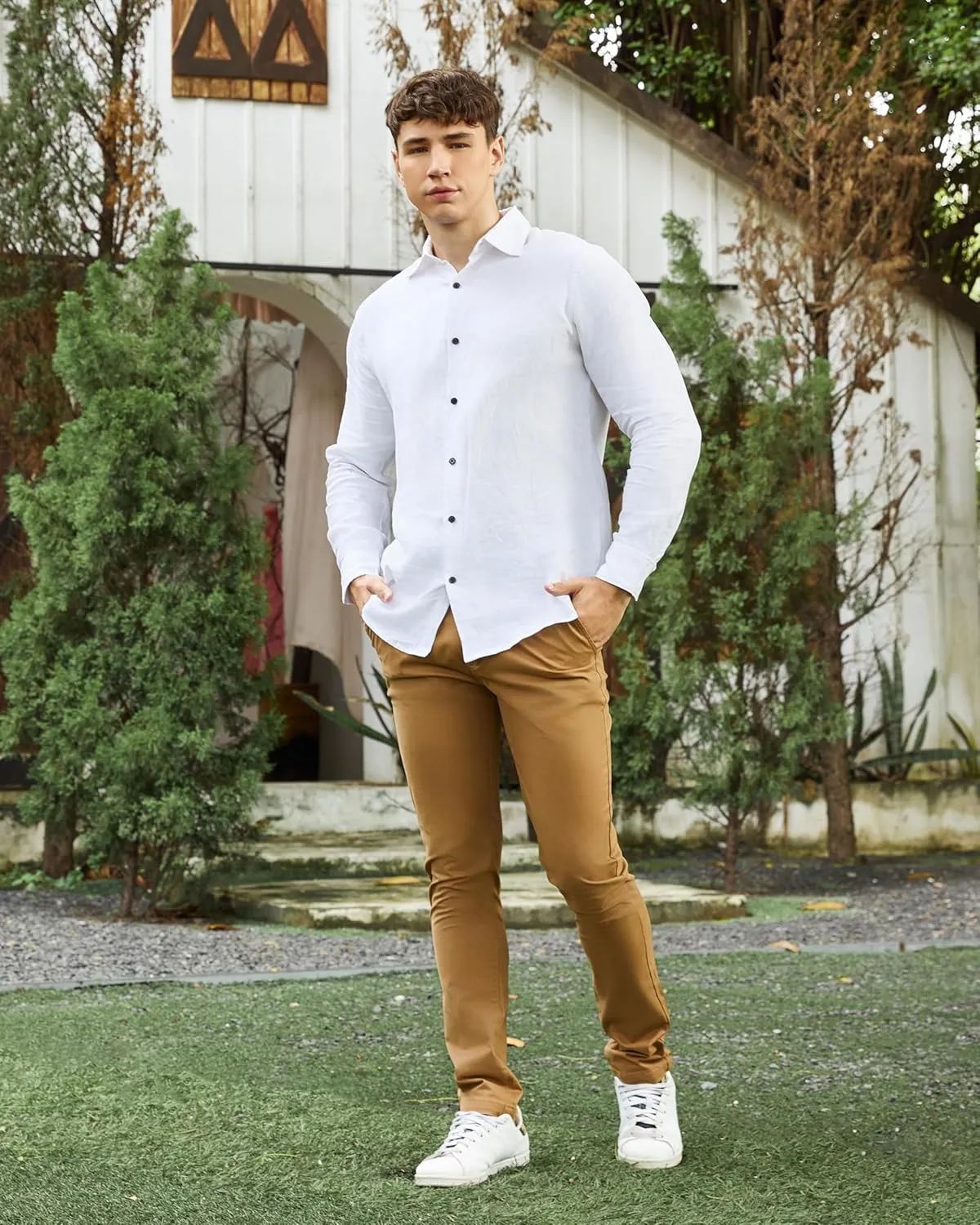 Krasiv Men's Chino Pants Stretch Cotton Slacks Slim Fit Tapered Leg Smart Casual Trousers