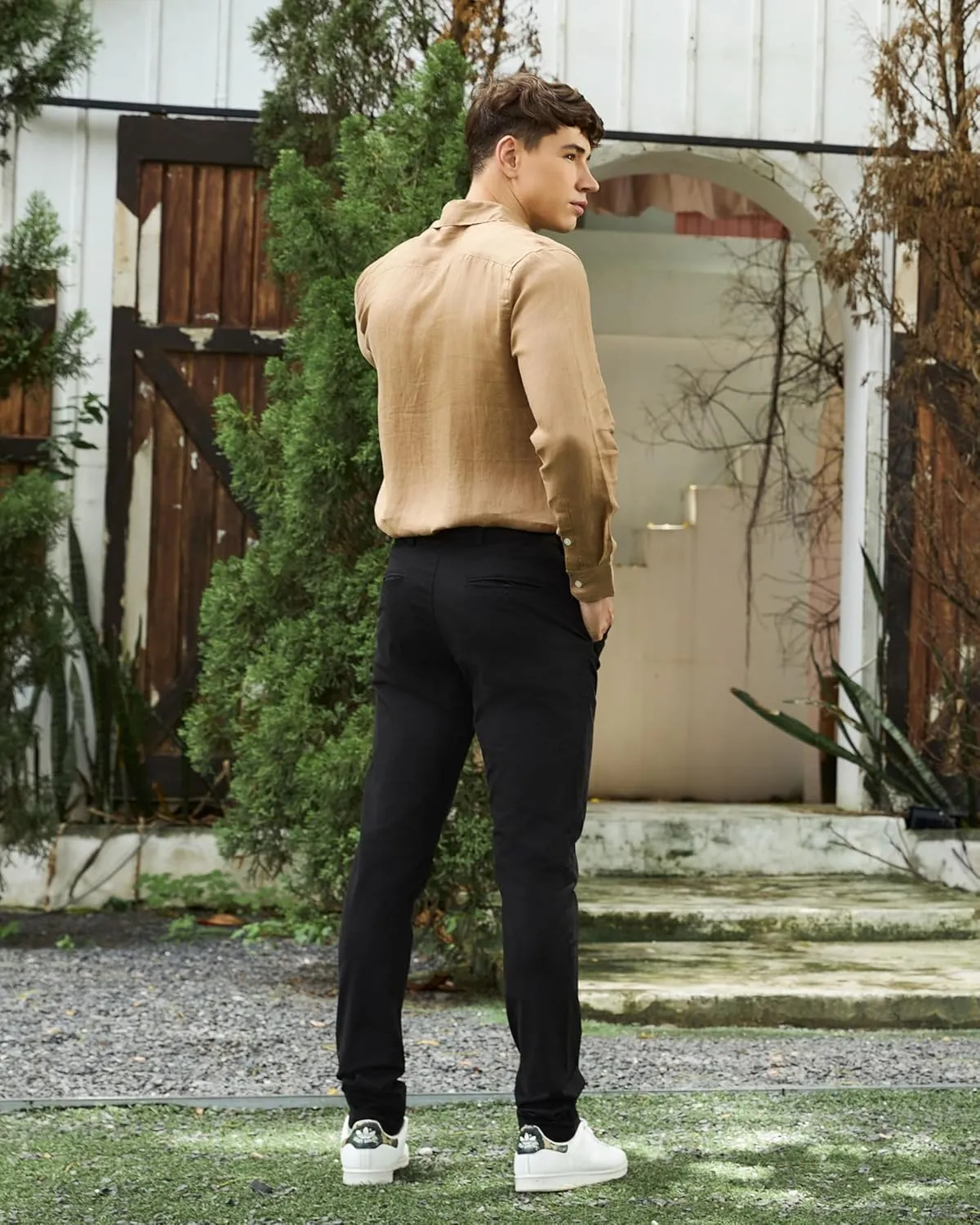 Krasiv Men's Chino Pants Stretch Cotton Slacks Slim Fit Tapered Leg Smart Casual Trousers