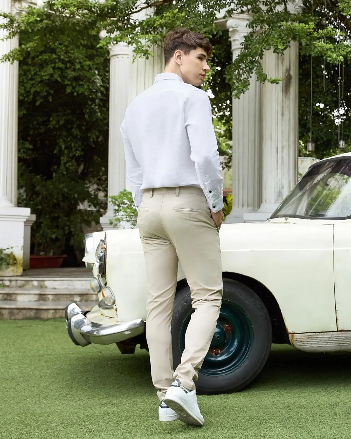 Krasiv Men's Chino Pants Stretch Cotton Slacks Slim Fit Tapered Leg Smart Casual Trousers