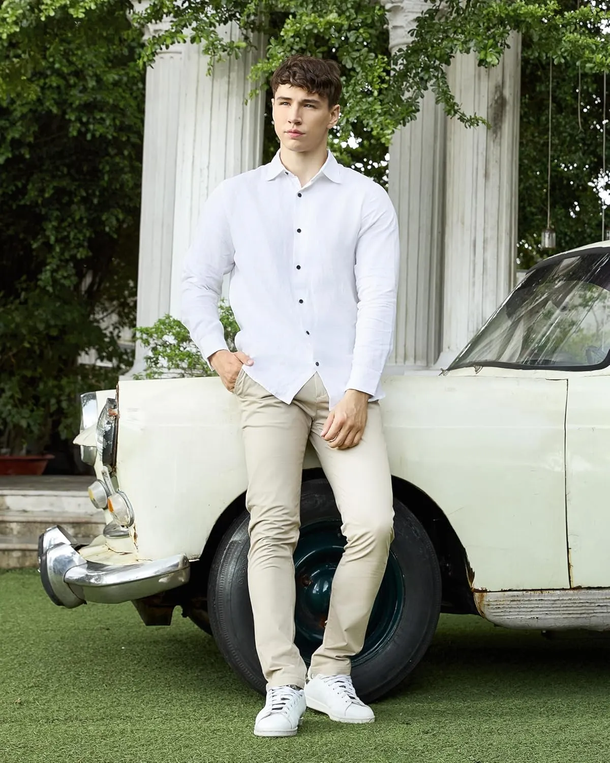 Krasiv Men's Chino Pants Stretch Cotton Slacks Slim Fit Tapered Leg Smart Casual Trousers