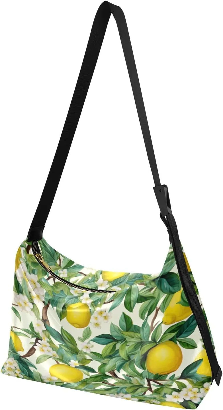 Lemons in Watercolor Tree Vegan Crossbody Bag, Faux Leather Bag, Men Shoulder Bags