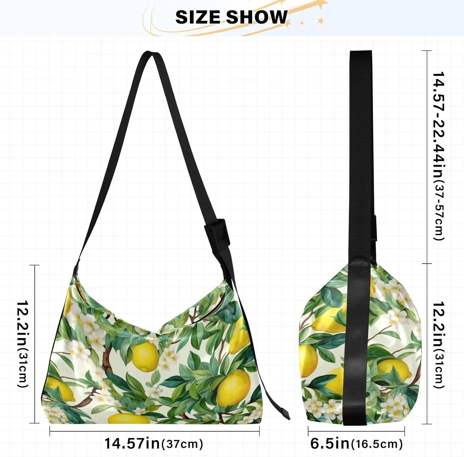 Lemons in Watercolor Tree Vegan Crossbody Bag, Faux Leather Bag, Men Shoulder Bags