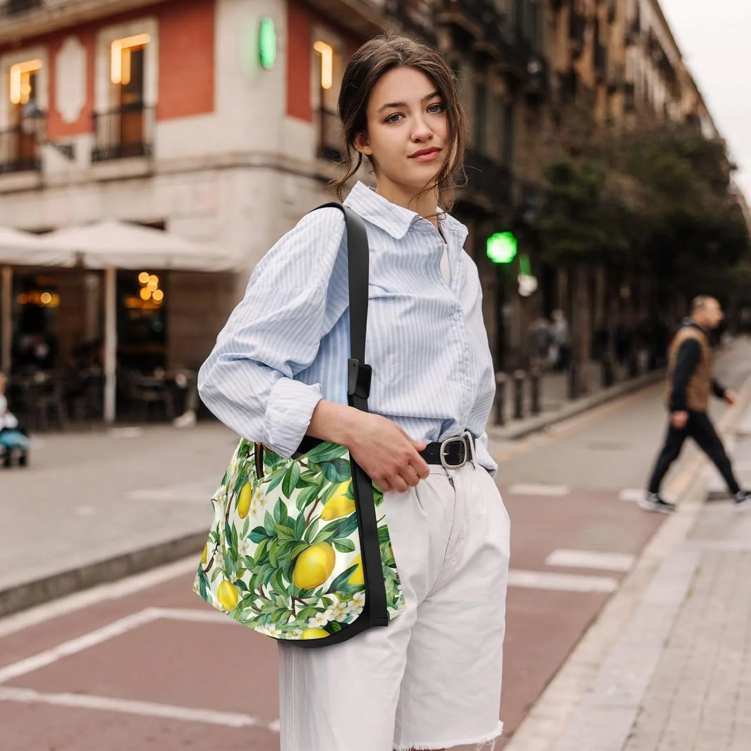 Lemons in Watercolor Tree Vegan Crossbody Bag, Faux Leather Bag, Men Shoulder Bags