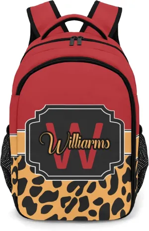 Leopard Print Red Orange Backpack Custom Name Large Capacity Shoulder Bags for Sports Party