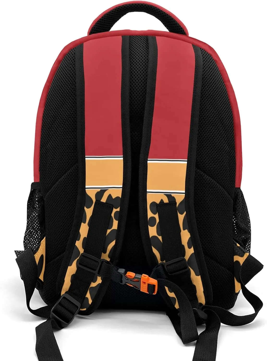 Leopard Print Red Orange Backpack Custom Name Large Capacity Shoulder Bags for Sports Party