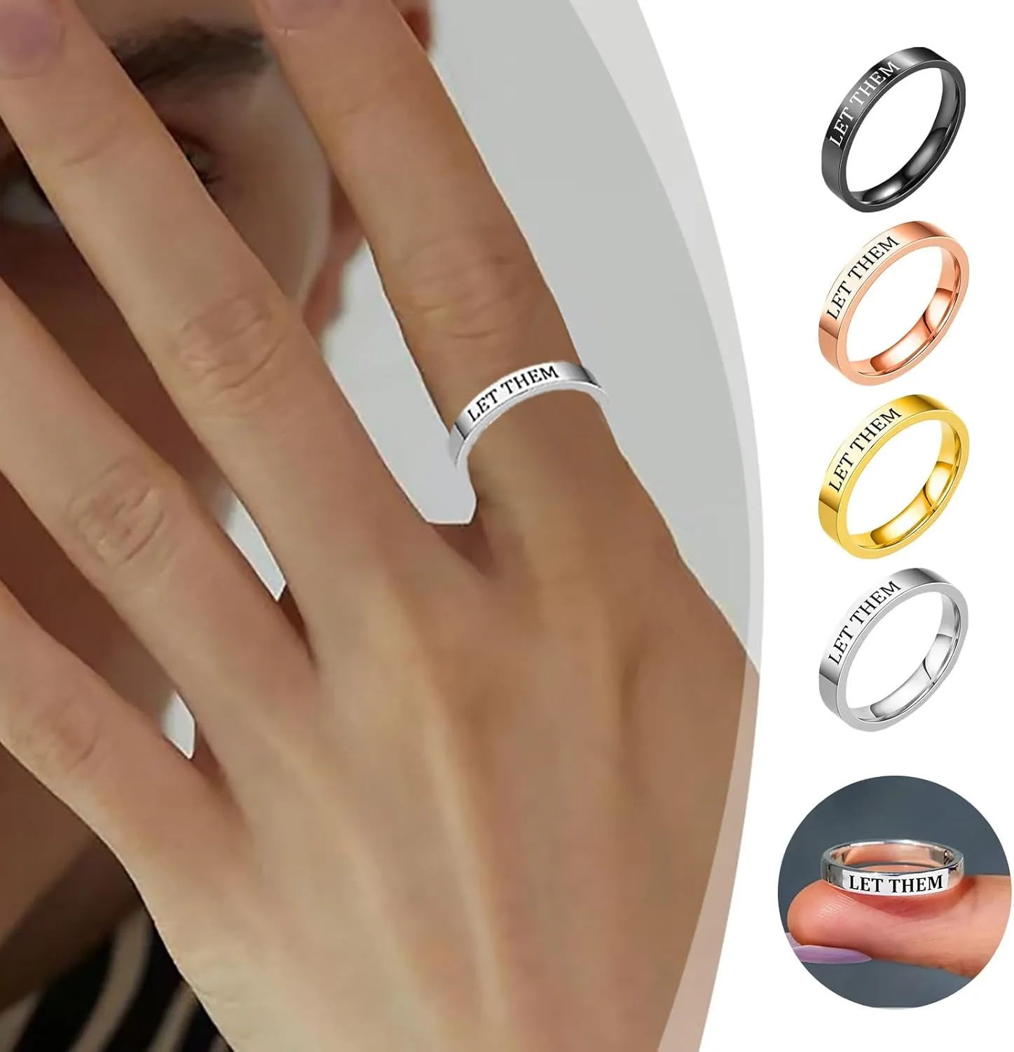 Let Them Rings for Women Self Worth Motivational Inspirational Ring Stainless Steel Stackable Bands Friendship Gift