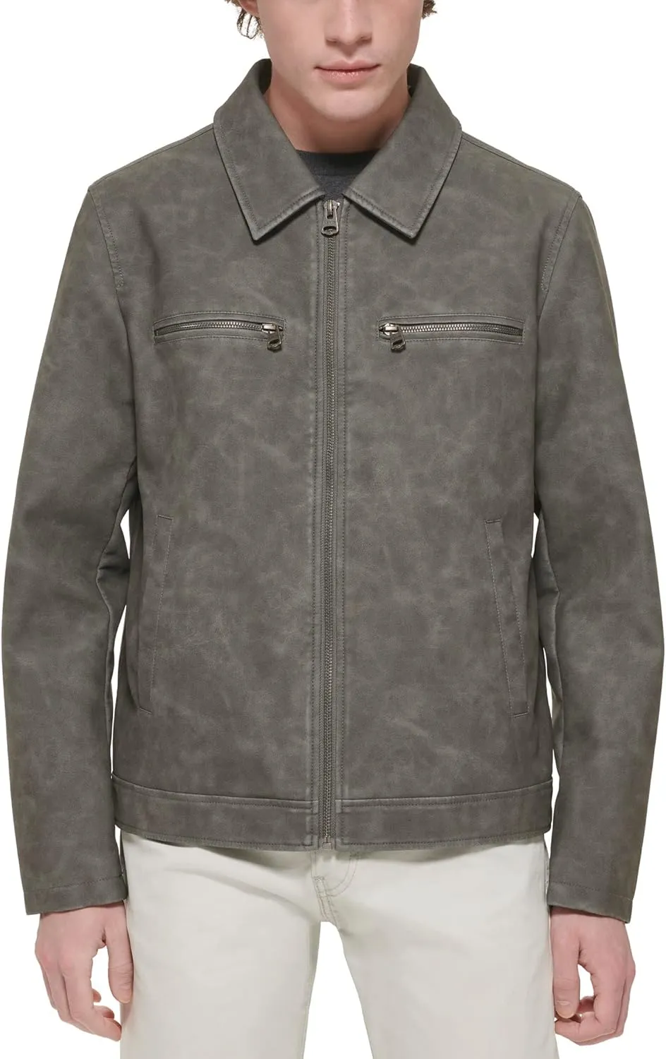 Levi's Faux Leather Jacket w/Laydown Collar Light Grey SM