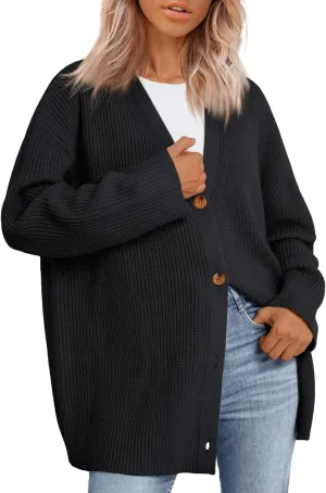 LILLUSORY Women Oversized Cardigan Sweater 2025 Fall Outfits Cloth Fashion V Neck Knit Button Front Casual Trendy Tops
