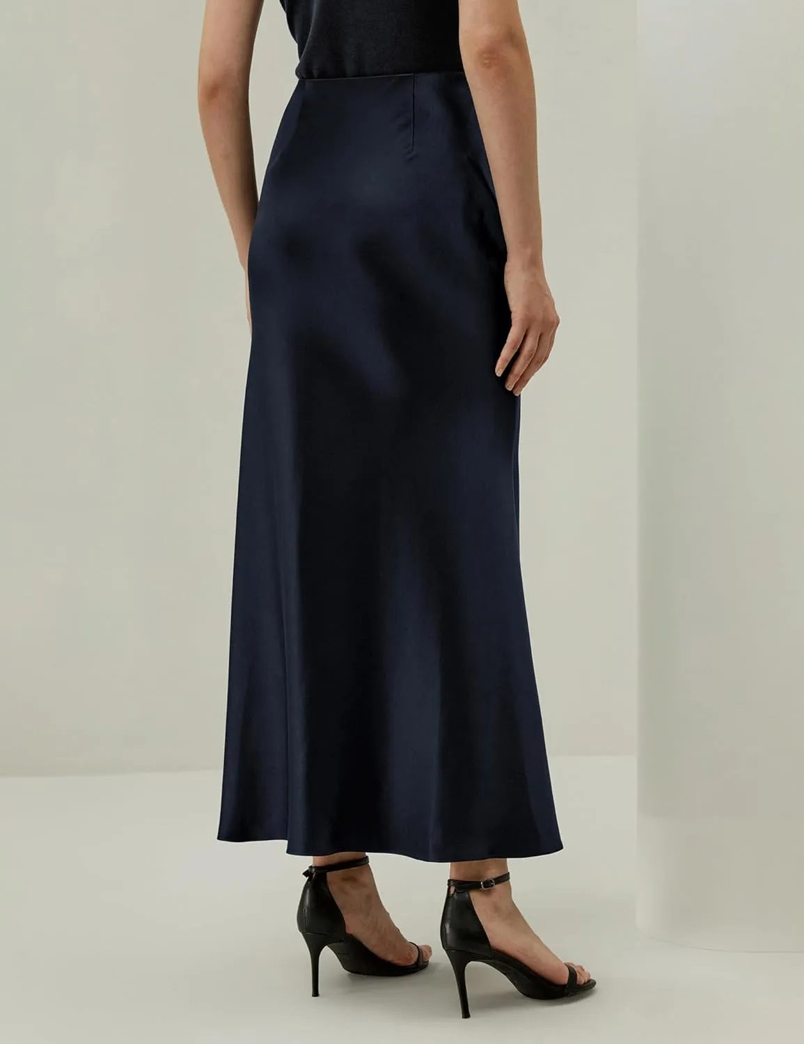 LilySilk Women Double-Faced 100% Silk Charmeuse Maxi Skirt Glossy Solid Micro Flare Straight Ladies Skirt for Party Work
