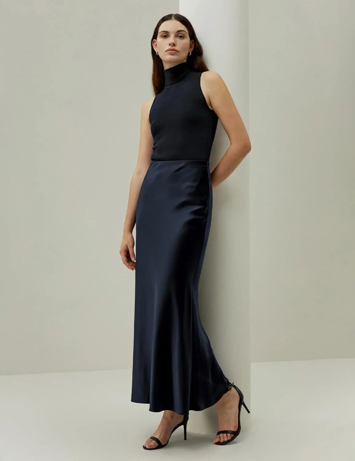 LilySilk Women Double-Faced 100% Silk Charmeuse Maxi Skirt Glossy Solid Micro Flare Straight Ladies Skirt for Party Work
