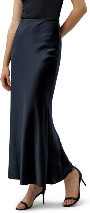LilySilk Women Double-Faced 100% Silk Charmeuse Maxi Skirt Glossy Solid Micro Flare Straight Ladies Skirt for Party Work