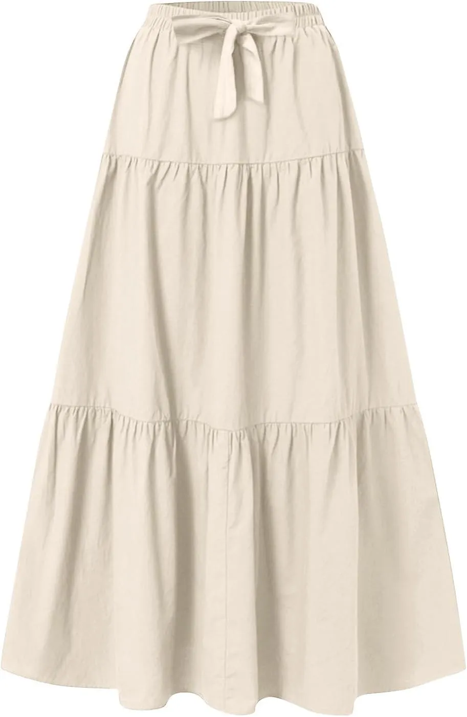 Linen Maxi Skirts for Women 2025 Summer Boho Long Flowy Skirt Bow Tie Elastic Waist Tiered Swing Pleated A Line Skirt