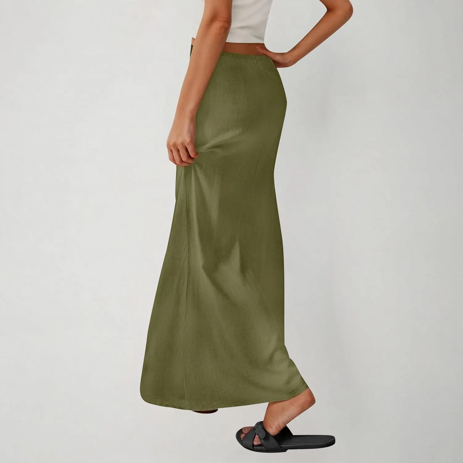 Linen Maxi Skirts for Women Comfy Drawstring Waist A Line Dresses Long Flowy Boho Vacation Skirts 2025 Summer