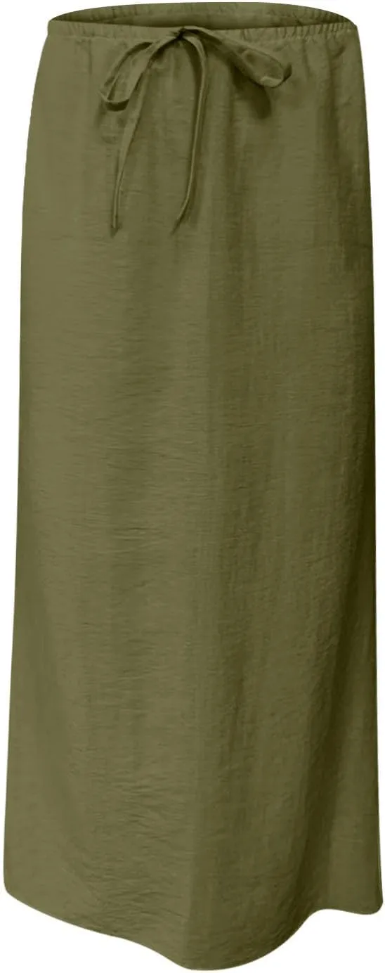 Linen Maxi Skirts for Women Comfy Drawstring Waist A Line Dresses Long Flowy Boho Vacation Skirts 2025 Summer