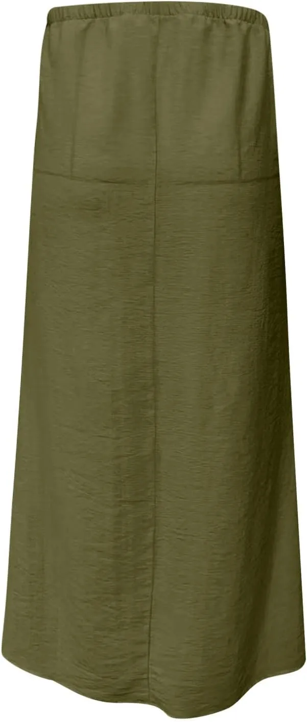 Linen Maxi Skirts for Women Comfy Drawstring Waist A Line Dresses Long Flowy Boho Vacation Skirts 2025 Summer