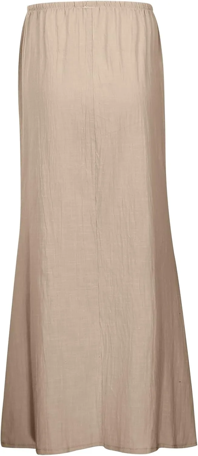 Linen Maxi Skirts for Women Drawstring High Waisted Lighweight Skirt Elastic Waisted Comfortable Straight Leg Skorts