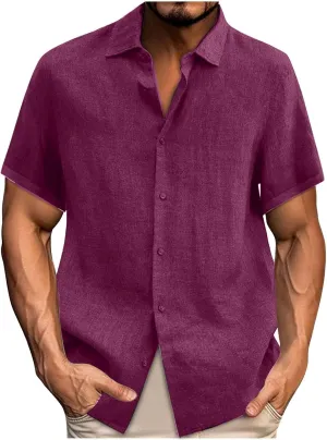 Linen Shirts for Men Button Down Beach Tshirt Vacation Summer Tops Short Sleeve Casual Beach Cotton Shirts