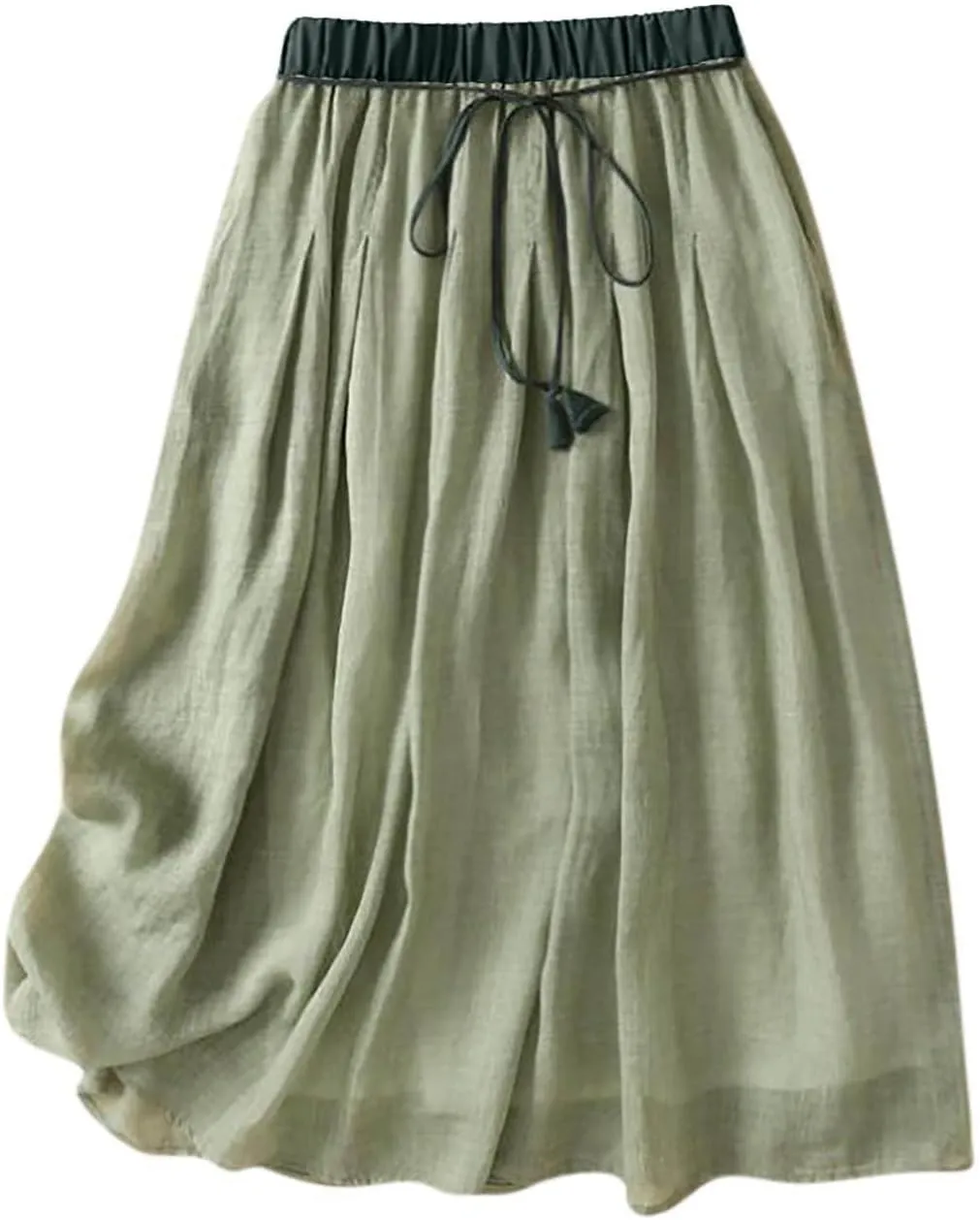 Linen Skirts for Women Bohemian Style Midi Skirt 2024 Trendy Casual Summer Skirts Elastic Waist Pleated Skirts