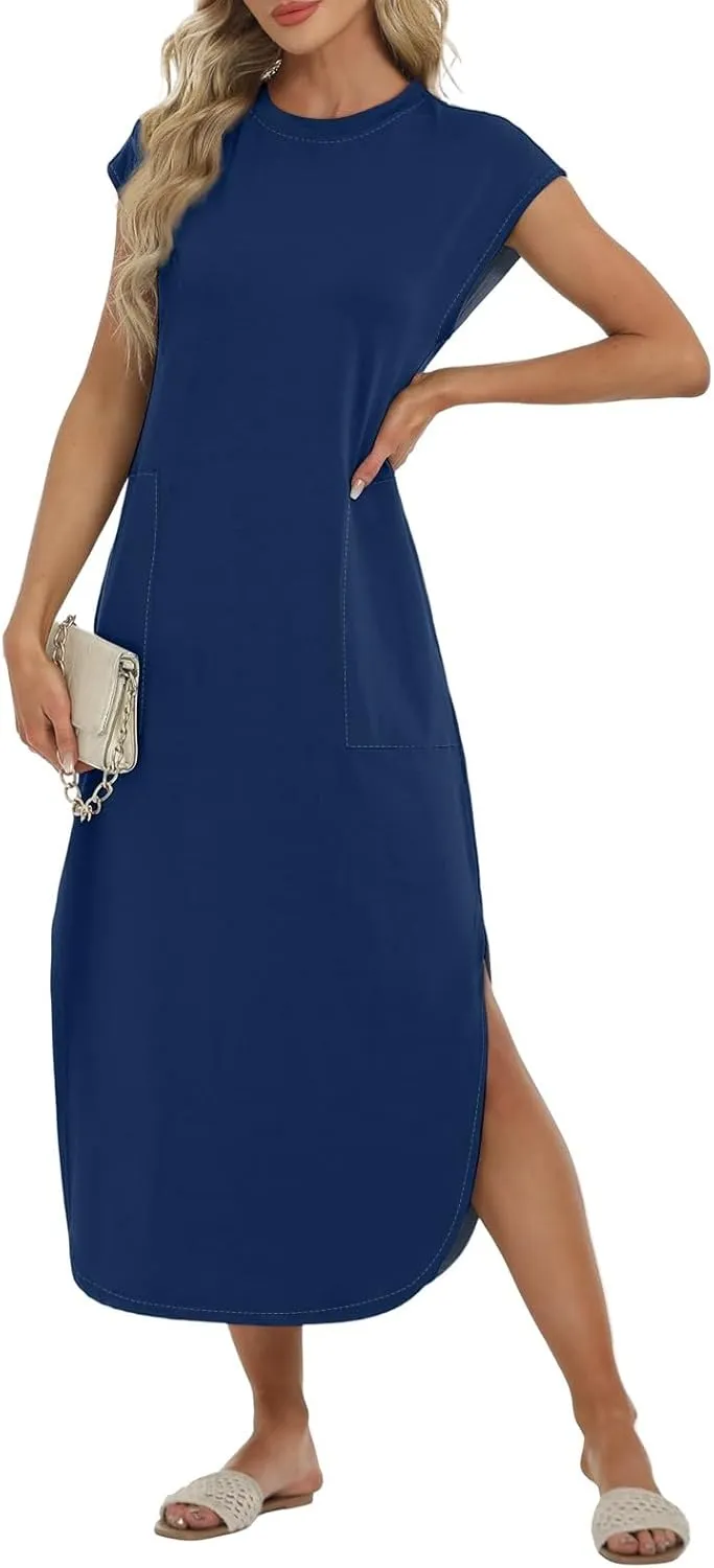 Long Maxi Dress for Women Casual Loose Hide Belly Sundress Plus Size Bohemian Sundresses Beach Dress with Pockets