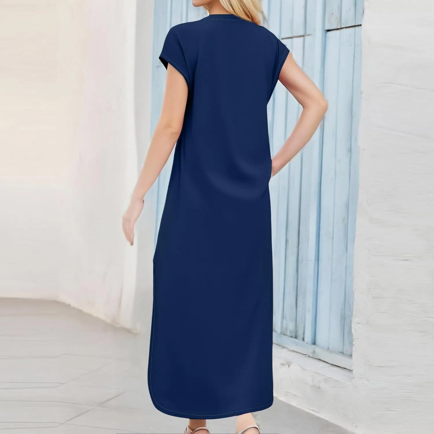 Long Maxi Dress for Women Casual Loose Hide Belly Sundress Plus Size Bohemian Sundresses Beach Dress with Pockets