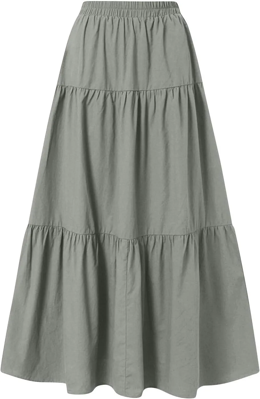 Long Skirts for Women Trendy High Waisted Tiered A Line Linen Skirt Casual Flowy Pleated Beach Maxi Skirts with Tie