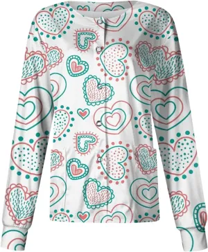 Long Sleeve Scrub Jackets Print Scrub Jackets for Women Snap Front Cute Animals Pattern Medical Nurse Working Uniforms