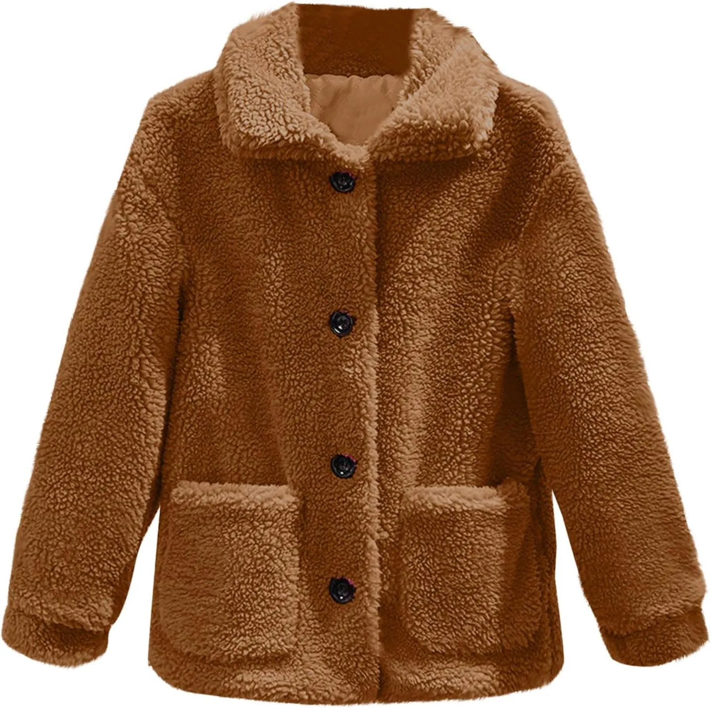 Long Winter Coats for Women Long Sleeve Hoodless Fleece Jackets Casual Loose Heated Coat with Pockets Outerwear