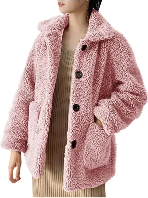 Long Winter Coats for Women Long Sleeve Hoodless Fleece Jackets Casual Loose Heated Coat with Pockets Outerwear
