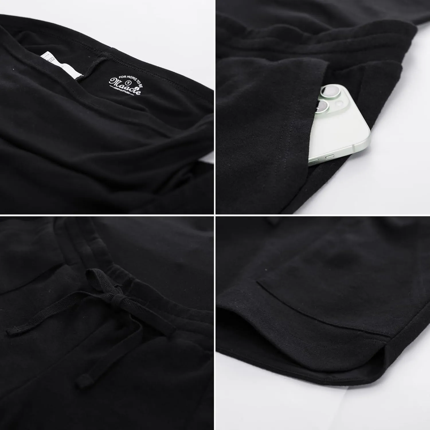 Maacie Maternity Sweat Shorts 2025 High Waist Shorts Lounge Casual Curved Slit Shorts with Pockets